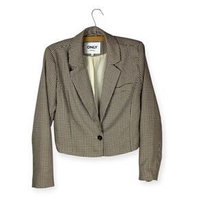 Only Tailoring Brown Black Cropped Houndstooth Blazer Womens Size 40  US 8